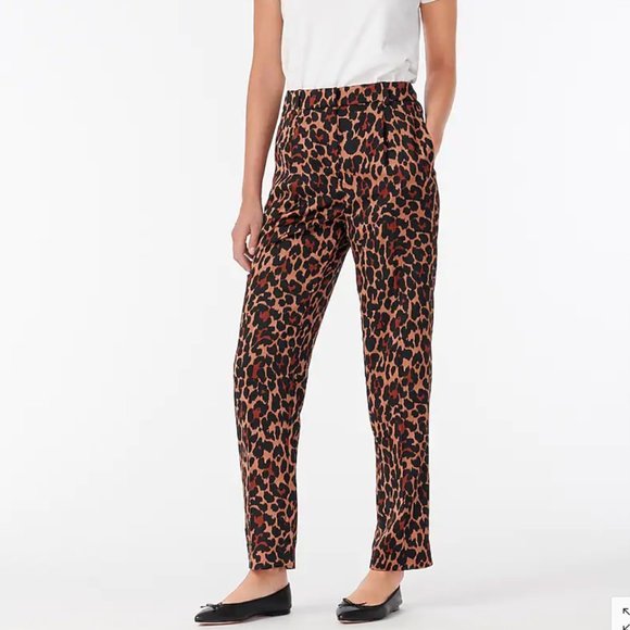 J.Crew High-rise wide-leg trouser in leopard-AQ617-BROWN BLACK-NWT - Picture 1 of 5